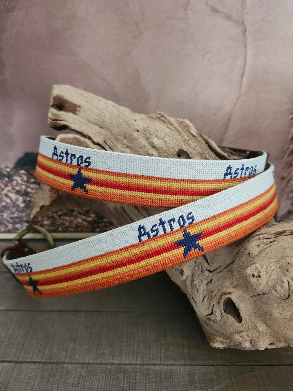 SMATHERS & BRANSON Houston Astros MLB Cooperstown Needlepoint & Leather Belt 40